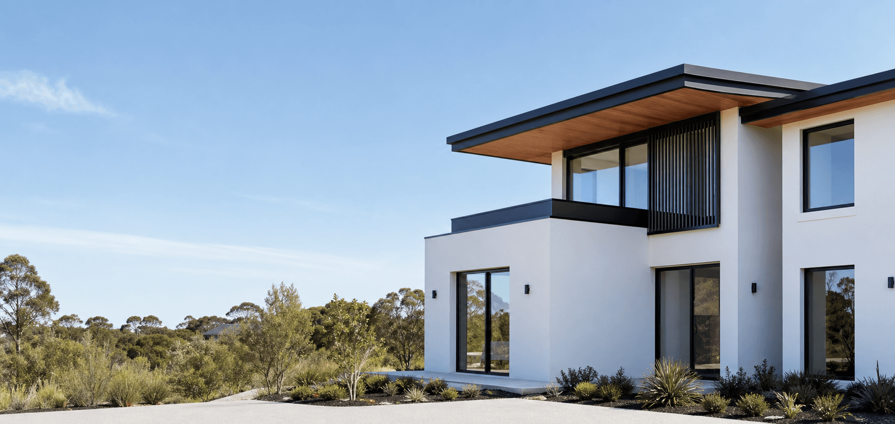 Modern home exterior showing clean building finishes
